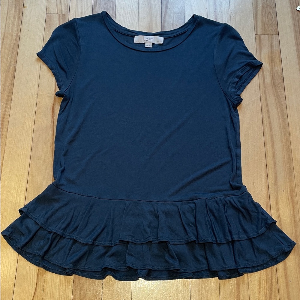 LOFT Dark Blue Ruffle Hem Top